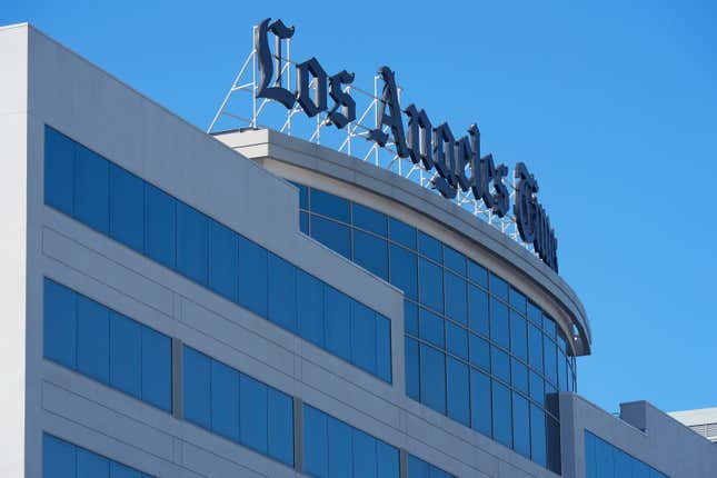 The Los Angeles Times newspaper headquarters is located in El Segundo, Calif., Tuesday, Jan. 23, 2024. The Los Angeles Times plans to lay off 94 newsroom employees starting Tuesday, according to the head of the journalists&#39; union who said the number, while substantial, is less than feared. (AP Photo/Damian Dovarganes)