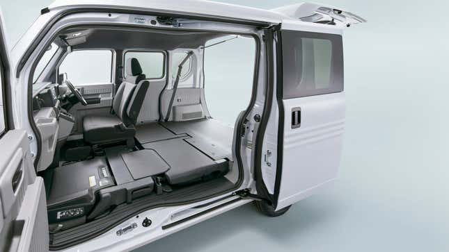 A Honda N-Van e: with all of the doors open