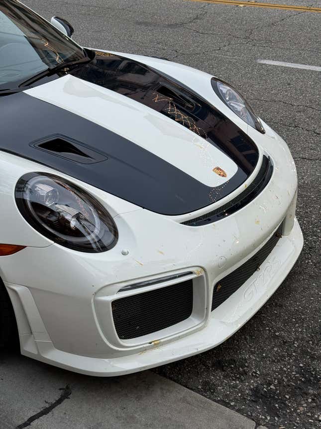 Front end of a white Porsche 911 GT2 RS