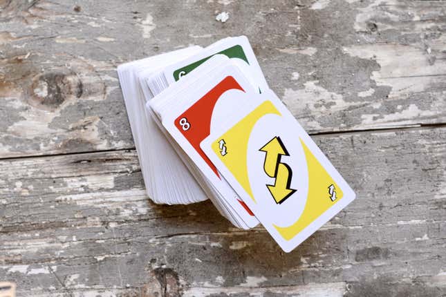 A stack of Uno cards.