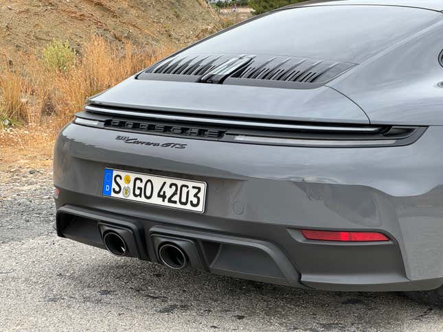 Rear end of a grey 2025 Porsche 911 Carrera GTS