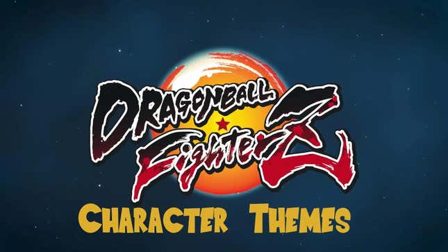  A screen graphic shows the Dragon Ball FighterZ logo and the text Character Themes below it.