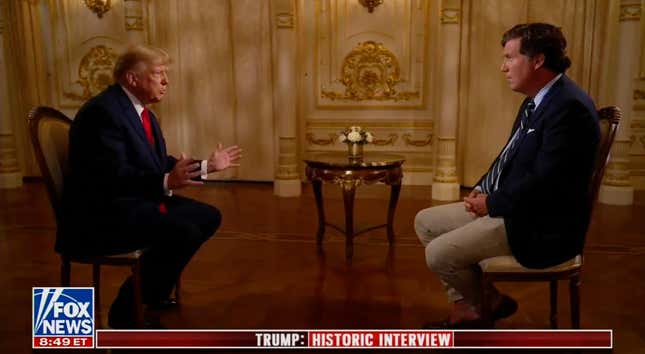 Image for article titled Trump Steamrolling Tucker Carlson for an Hour Is the Best/Worst Thing You’ll See Today