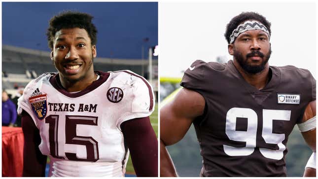 Myles Garrett en 2014 ; Myles Garrett en 2024.