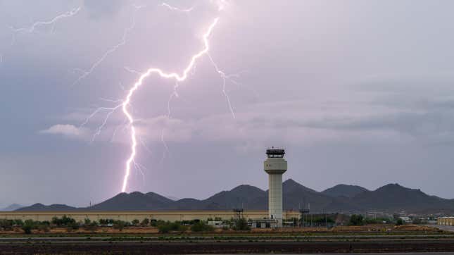 Summer afternoon thunderstorm at Deer Valley Airport in Phoenix, Arizona