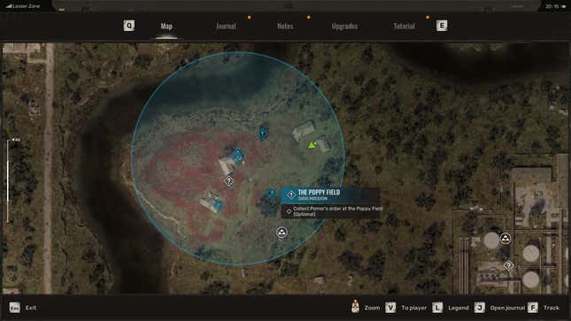 A map shows Pomor’s tasks at The Poppy Field in Stalker 2: Heart of Chornobyl.