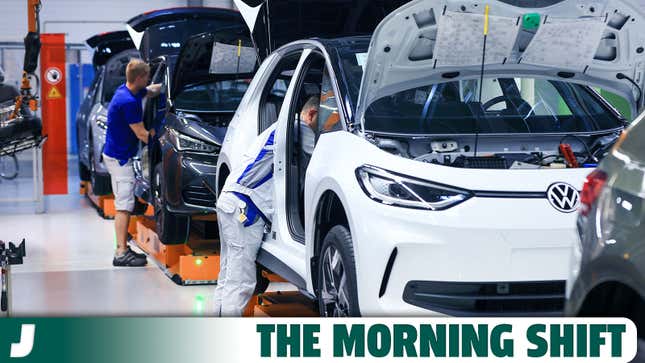 A photo of a VW factory assembling ID3 electric cars. 