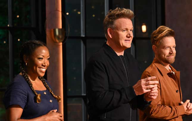 NEXT LEVEL CHEF: L-R: Mentor Nyesha Arrington, mentor/Executive Producer Gordon Ramsay and mentor Richard Blais in the season premiere episode of NEXT LEVEL CHEF.