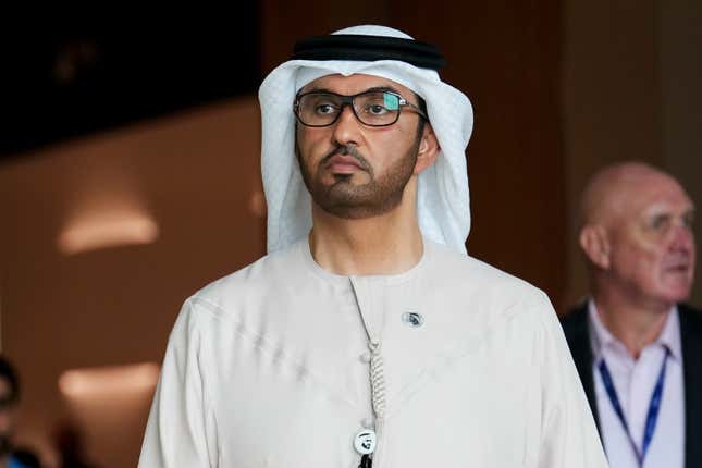 COP28 President Sultan al-Jaber walks through the venue for the COP28 U.N. Climate Summit, Wednesday, Nov. 29, 2023, in Dubai, United Arab Emirates. (AP Photo/Kamran Jebreili)