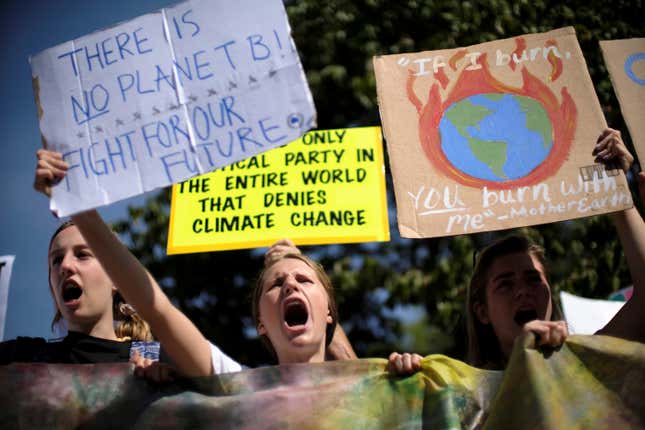 Demonstrators march to the US Capitol as part of the Youth Climate Strike in Washington DC on Sept. 20, 2019.