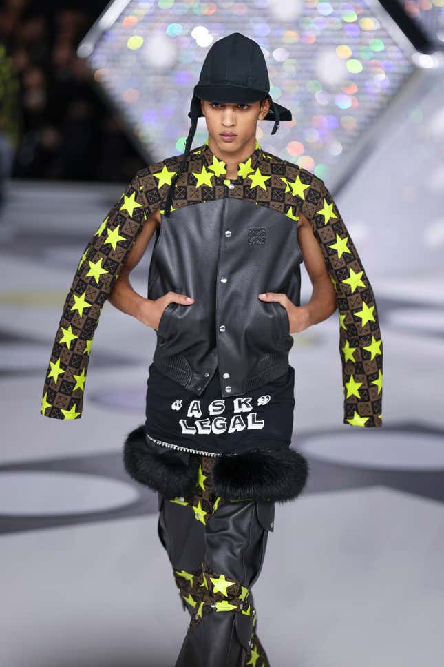 A model wears a creation as part of the Off-White Fall/Winter 2024-2025 ready-to-wear collection presented Thursday, Feb. 29, 2024 in Paris. (Photo by Vianney Le Caer/Invision/AP)