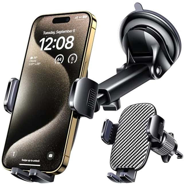 Image for article titled Qifutan Car Phone Holder Mount Phone Mount for Car Windshield Dashboard Air Vent Universal Hands Free Automobile Cell Phone Holder Fit for iPhone Smartphone Carbon Fiber, Now 33% Off