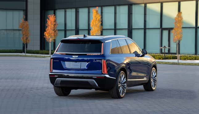 A blue 2025 Cadillac Vistiq EV crossover.