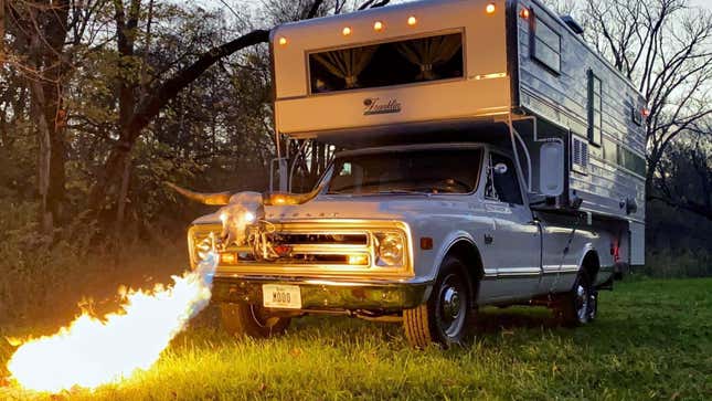 Image for article titled This Classy Camper Comes With Horns, A Playboy Magazine And... Some Flamethrowers