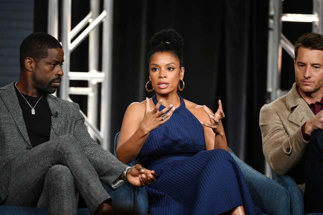 Sterling K. Brown, Susan Kelechi Watson and Justin Hartley of “This Is Us” speak during the NBCUniversal segment of the 2020 Winter TCA Press Tour at The Langham Huntington, Pasadena on January 11, 2020 in Pasadena, California.