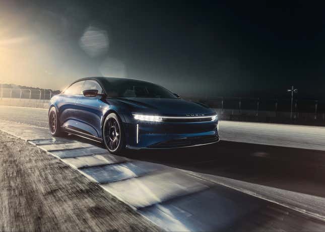 Lucid Air on track at night