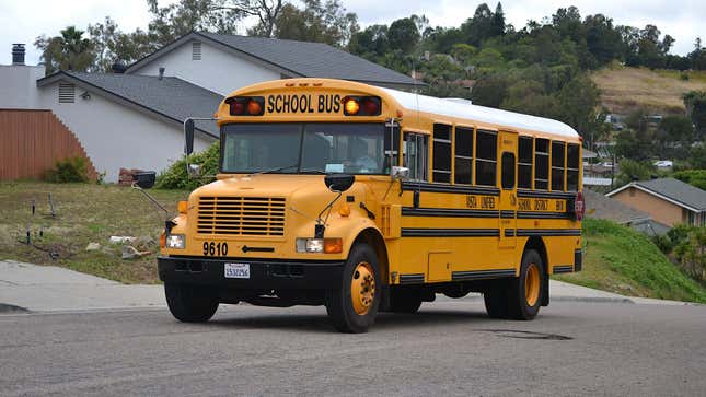 1996 Blue Bird conventional school bus on an International 3800 chassis in Vista, California