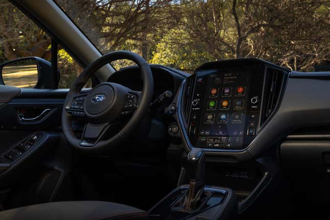 A photo of the interior of the new Crosstrek Hybrid looking at the tablet style screen