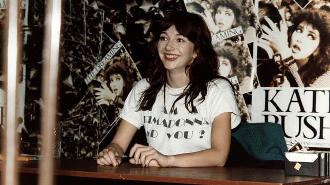 Kate Bush signs her album The Dreaming for fans at the Virgin Megastore, Oxford Street on September 14, 1982, in London, United Kingdom
