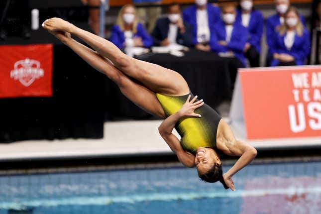 Kristen Hayden competes in the women’s 3-meter springboard final during 2021 U.S. Olympic Trials - Diving - Day 7 at Indiana University Natatorium on June 12, 2021 in Indianapolis, Indiana. 