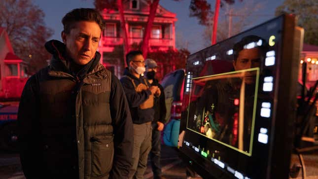 Director David Gordon Green and crew on the set of Halloween Ends.