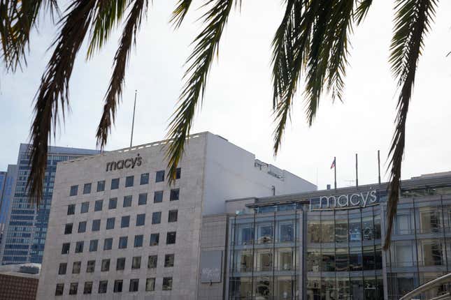 The Macy&#39;s store at Union Square is seen in San Francisco, Tuesday, Feb. 27, 2024. Macy&#39;s will close 150 unproductive namesake stores over the next three years including 50 by year-end, the department store operator said Tuesday after posting a fourth-quarter loss and declining sales. (AP Photo/Eric Risberg)