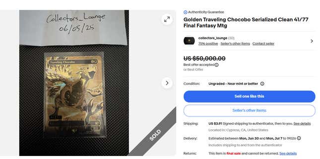 A screenshot shows an eBay listing for a foil chocobo.