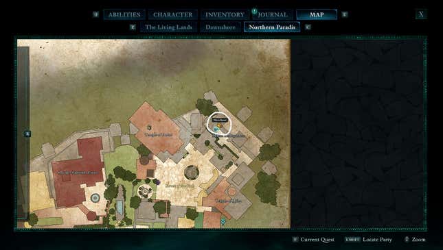 An image of a map showing the location of The Long Touch bow in Avowed.