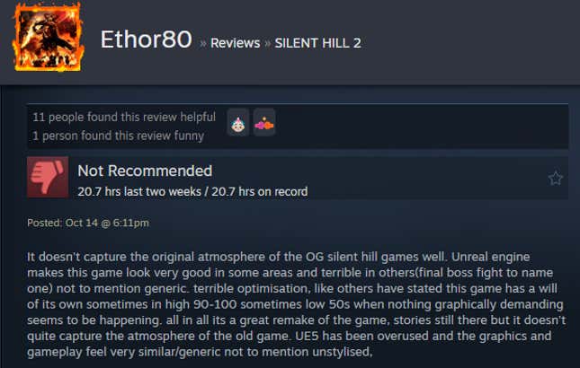 Image for article titled Silent Hill 2 Remake, As Told By Steam Reviews