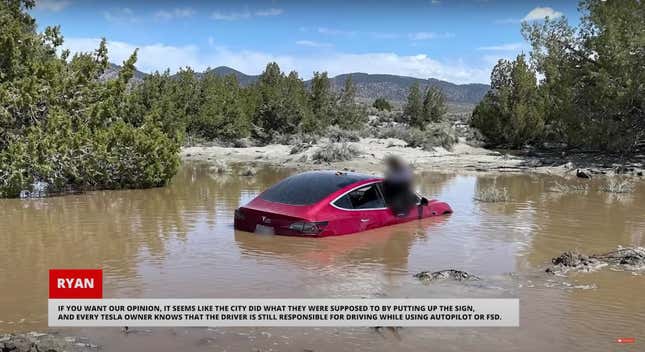 Image for article titled Tesla Model 3 Using FSD Beta Drives Right Into Flood Waters