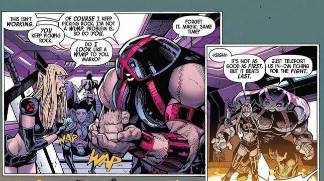 Magik and Juggernaut play rock paper scissors