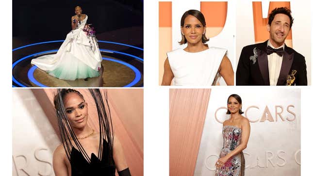 Image for article titled Oscar Fashion Train Wrecks, Cynthia Erivo&#39;s &#39;Defying Gravity&#39; Performance Reactions, Tony Todd&#39;s In Memoriam Snub, Black Twitter&#39;s Response to Halle Berry Kissing Adrien Brody, Adam Sandler&#39;s Viral Sneakers, Quincy Jones Tribute Reactions and Other Stories You May Have Missed From 2025 Oscars