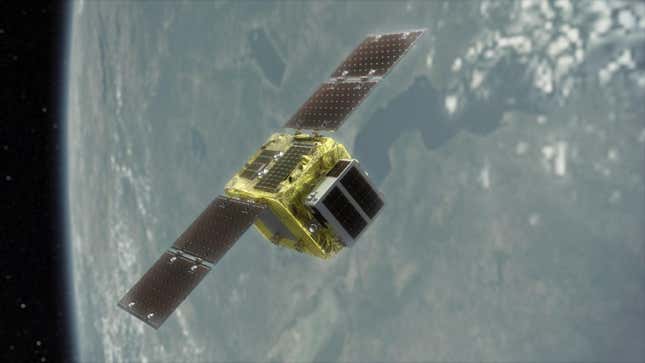 Astroscale is set to develop ELSA-M. The company’s previous debris removal spacecraft, ELSA-d, is shown here.
