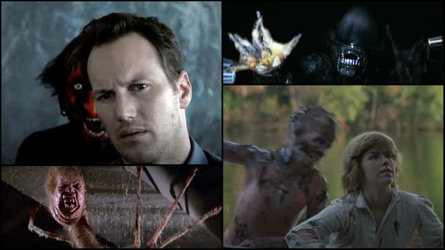 Clockwise from bottom left: The Thing  (screenshot), Insidious  (screenshot), Alien  (screenshot), Friday The 13th (screenshot)