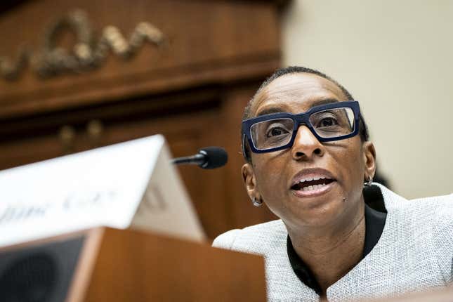 Claudine Gay, president of Harvard University, during a House Education and the Workforce Committee hearing in Washington, DC, US, on Tuesday, Dec. 5, 2023. Lawmakers on the education committee will grill the leaders of Harvard University, the University of Pennsylvania and the Massachusetts Institute of Technology about their responses to protests that erupted after the October 7 attack on Israel by Hamas. 