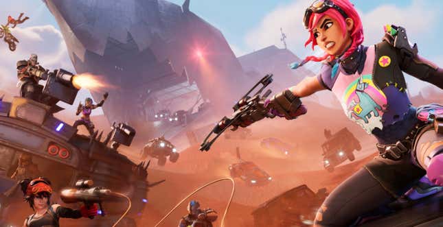 Brite Raider aims a Boom Bolt at a WarBus in official art for the current Fortnite season.