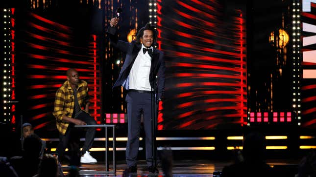  Inductee Jay-Z speaks onstage during the 36th Annual Rock &amp; Roll Hall Of Fame Induction Ceremony at Rocket Mortgage Fieldhouse on October 30, 2021 in Cleveland, Ohio.