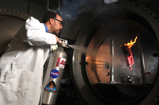 Fire extinguishers on the ISS use mist to put out dangerous flames.