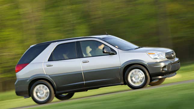 A photo of a silver Buick Rendezvous SUV. 
