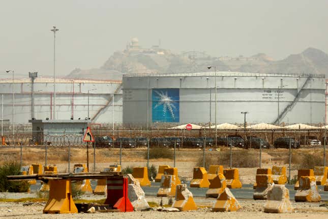 FILE - Storage tanks are seen at the North Jiddah bulk plant, an Aramco oil facility, in Jiddah, Saudi Arabia, on March 21, 2021. Saudi Arabia&#39;s oil giant Saudi Aramco said Tuesday, Jan. 30, 2024, it will not try to increase its maximum daily oil production to 13 million barrels a day after receiving an order from the country&#39;s Energy Ministry. (AP Photo/Amr Nabil, File)