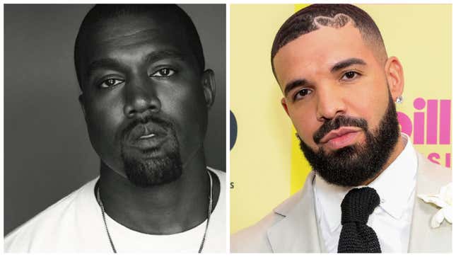 Kanye West, left; Drake