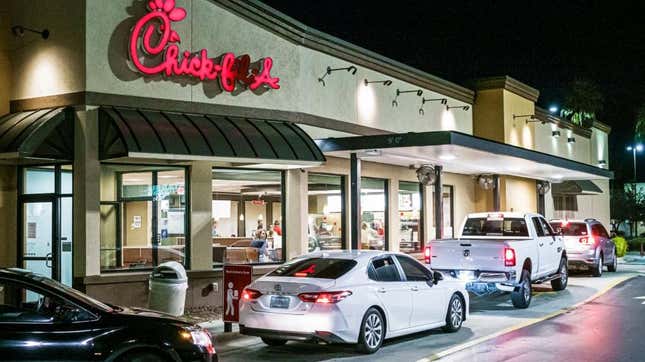 Long line at Chick-Fil-A drive-thru
