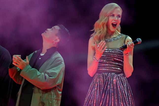 Jack Ma, Chairman of Alibaba Group, and actor Nicole Kidman attend a show during Alibaba Group's 11.11 Singles' Day global shopping festival in Shanghai, China, November 10, 2017.