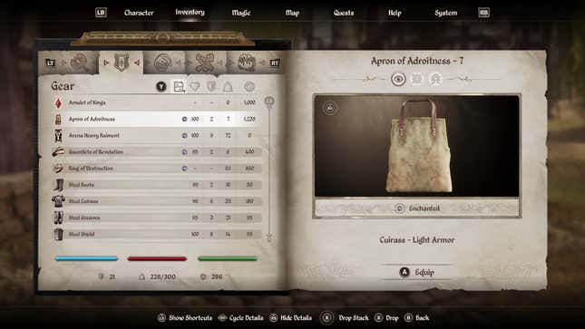 The unique item, Apron of Adroitness, offered a quest reward for A Brush With Death in Oblivion Remastered.