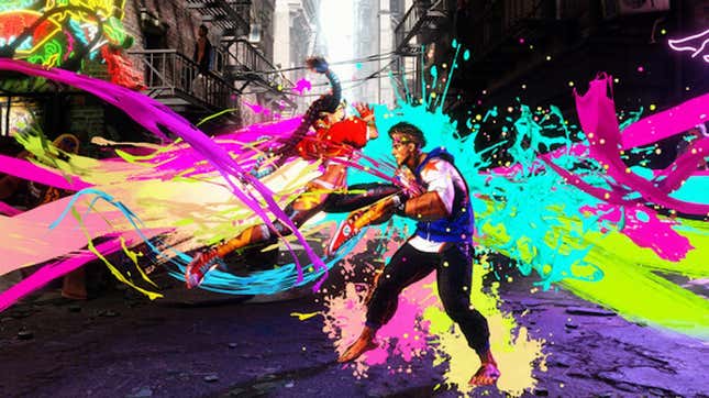 Two fighters kicking each other with graffiti effects 