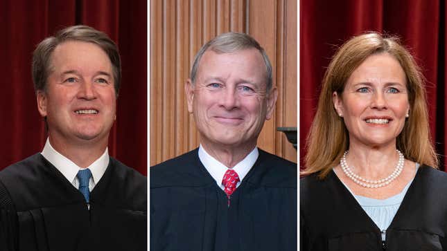 Justices Brett Kavanaugh, John Roberts, and Amy Coney Barrett