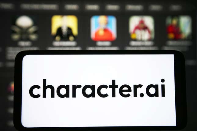 Character.AI logo of a chatbot is seen displayed on a smartphone screen