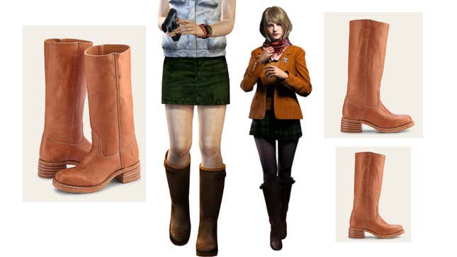 Heather from Silent Hill 3 and Ashley from the Resident Evil 4 remake stand in between Frye's Campus Boot.