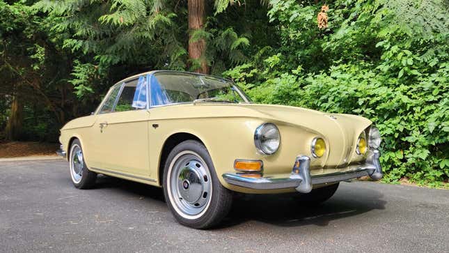 A front 3/4 shot of a tan 1967 Volkswagen Type 34 