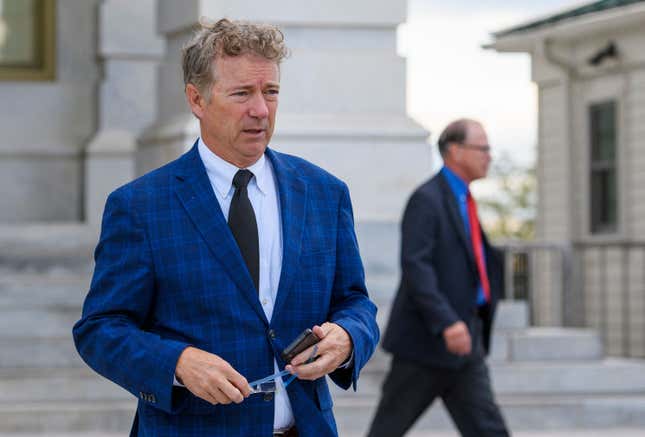 Senator Rand Paul (R-KY) departs from the US Capitol in Washington, DC, on October 28, 2021.